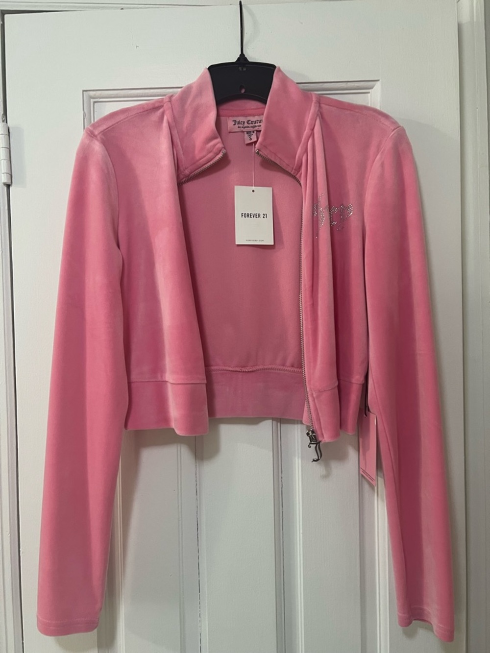 Juicy Couture Pink Cropped Sweater with Rhinestone Logo